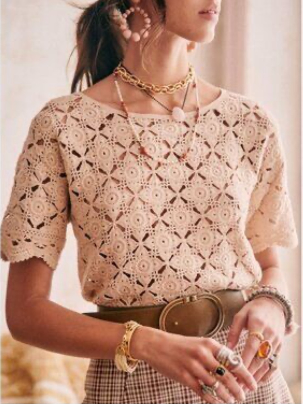 SÉZANE Dorine Crochet Scallop Hem Top